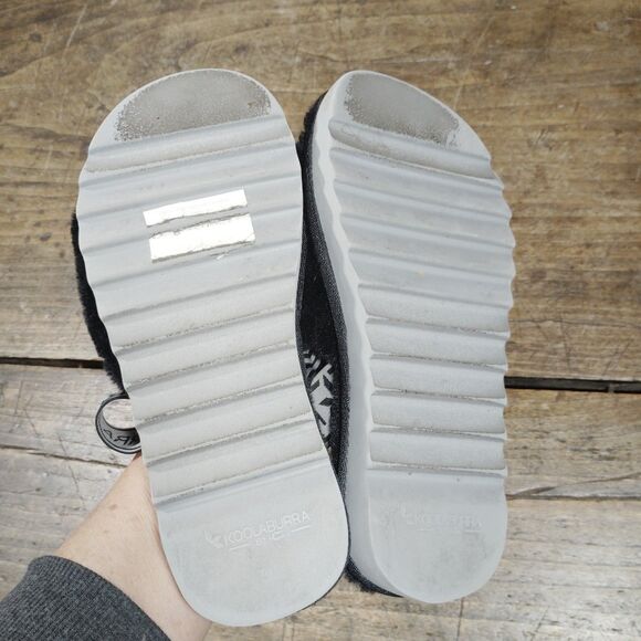 UGG Fluff Sz 6 Slippers Black Slides Faux Fur Shoes Sling Back Open Toe - Picture 5 of 6